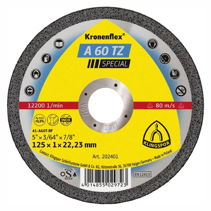 Disc debitare metale, Klingspor A 60 TZ Special, 125 x 22.23 x 1 mm