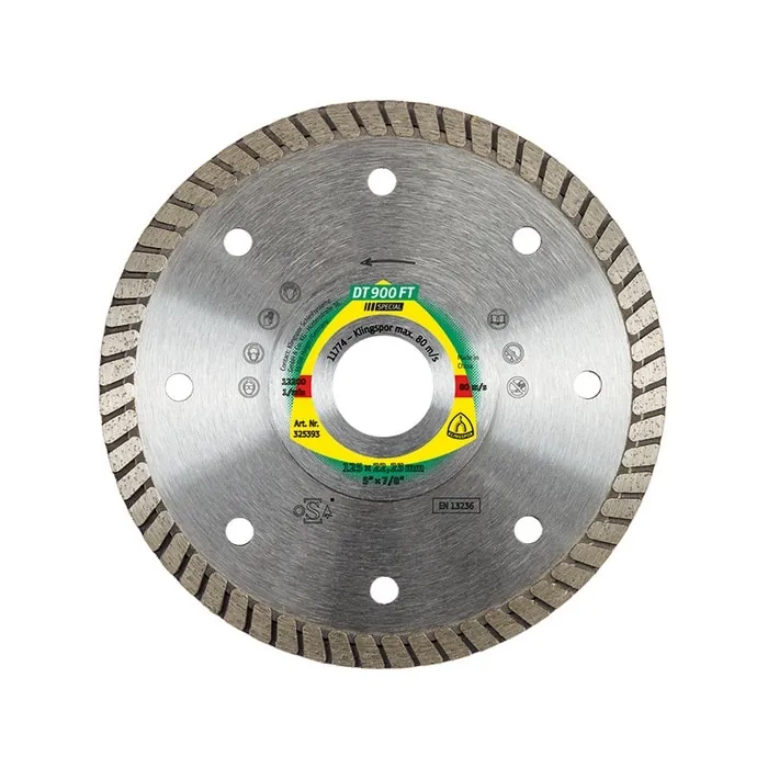 Disc diamantat, continuu, pentru debitare placi ceramice, Klingspor DT 900 FT Special, 125 x 22.23 x 1.4 mm