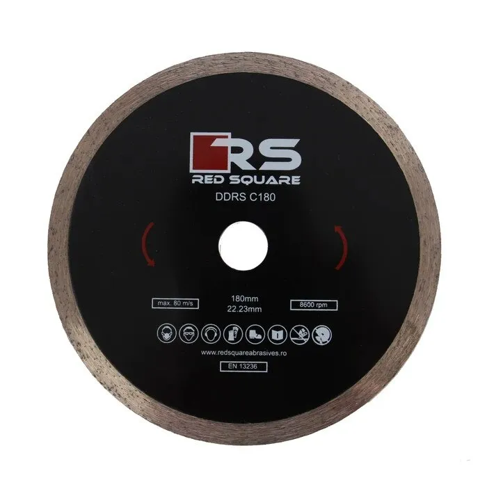 Disc diamantat, continuu, pentru debitare placi ceramice, Red Square DDC180, 180 x 22.23 x 2.4 mm