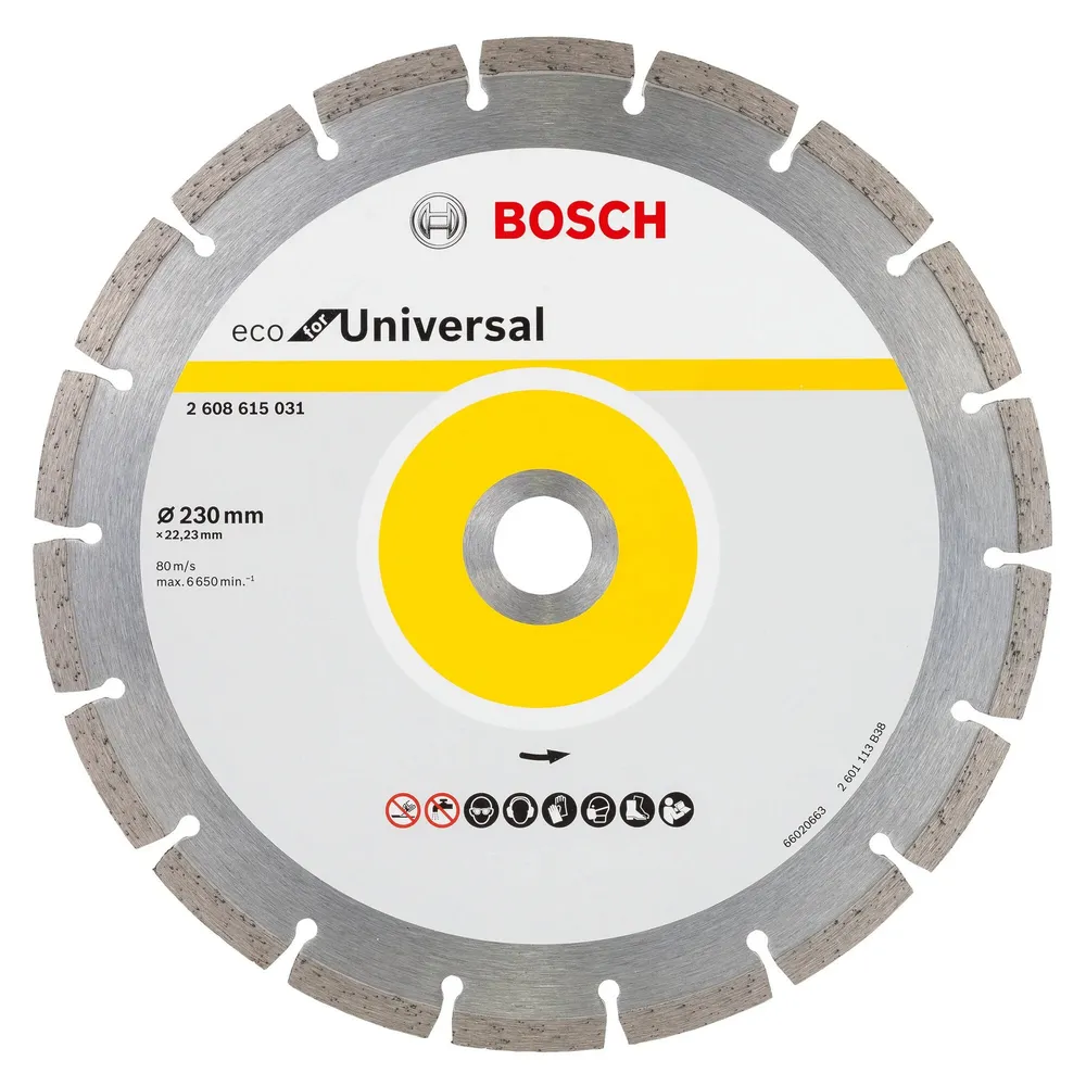 Disc diamantat, cu segmente, pentru debitare beton / granit / zidarie, Bosch Eco Universal, 230 x 22.23 x 2.6 mm