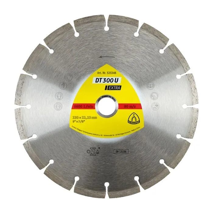 Disc diamantat, cu segmente, pentru debitare materiale de constructii, Klingspor DT 300 U Extra, 230 x 22.23 x 2.3 mm