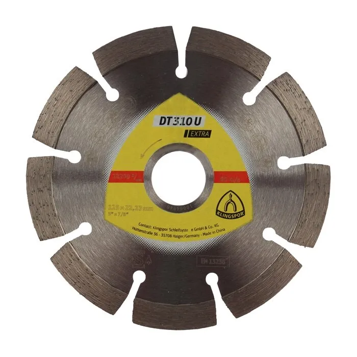 Disc diamantat, cu segmente, pentru debitare materiale de constructii, Klingspor DT 300 U Extra, 125 x 22.23 x 1.6 mm