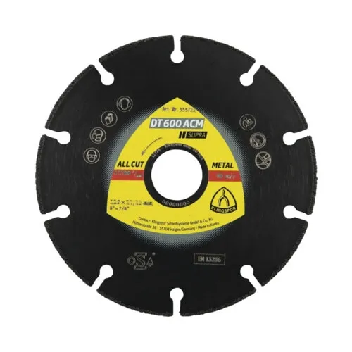 Disc diamantat, cu segmente, pentru debitare metale, Klingspor DT 600 ACM Supra, 125 x 22.23 x 1.3 mm