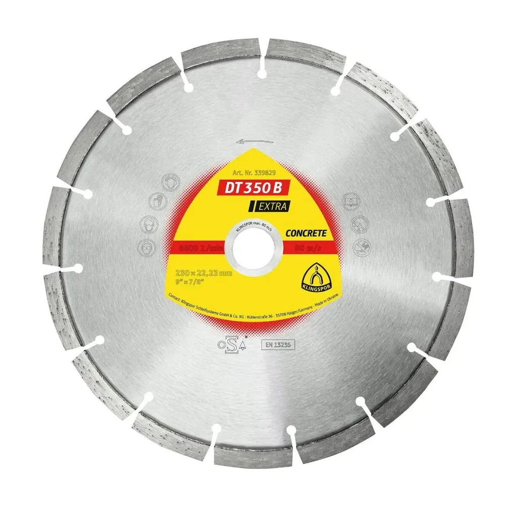 Disc diamantat segmentat, pentru taiere beton, Klingspor DT 350 B Extra, 230 x 22.23 x 2.6 mm