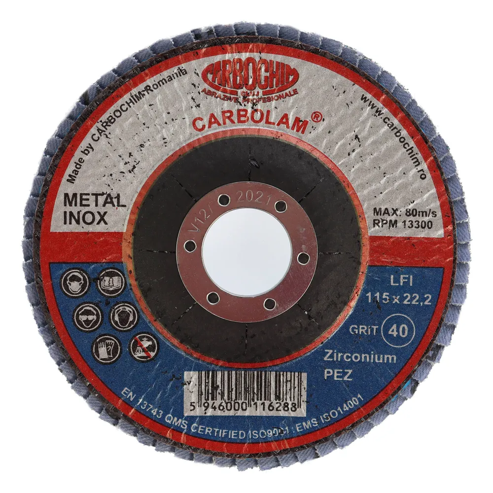 Disc lamelar frontal, pentru otel / inox, Carbochim SFI, 115 x 22 mm, granulatie 40