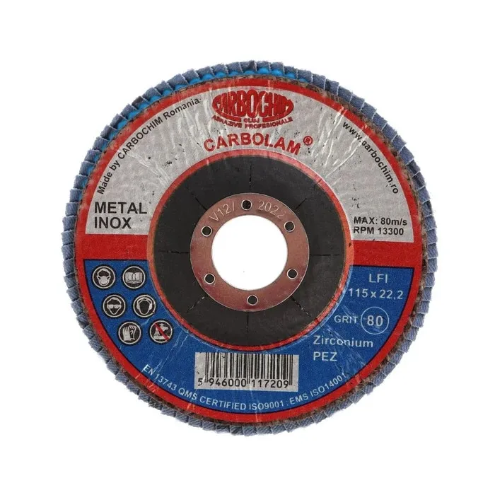 Disc lamelar frontal, pentru otel / inox, Carbochim SFI, 115 x 22 mm, granulatie 80