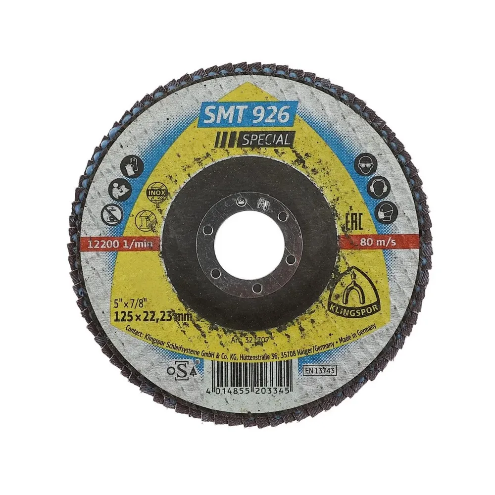 Disc lamelar frontal, pentru otel / inox, Klingspor SMT 926, 125 x 22.23 mm, granulatie 80
