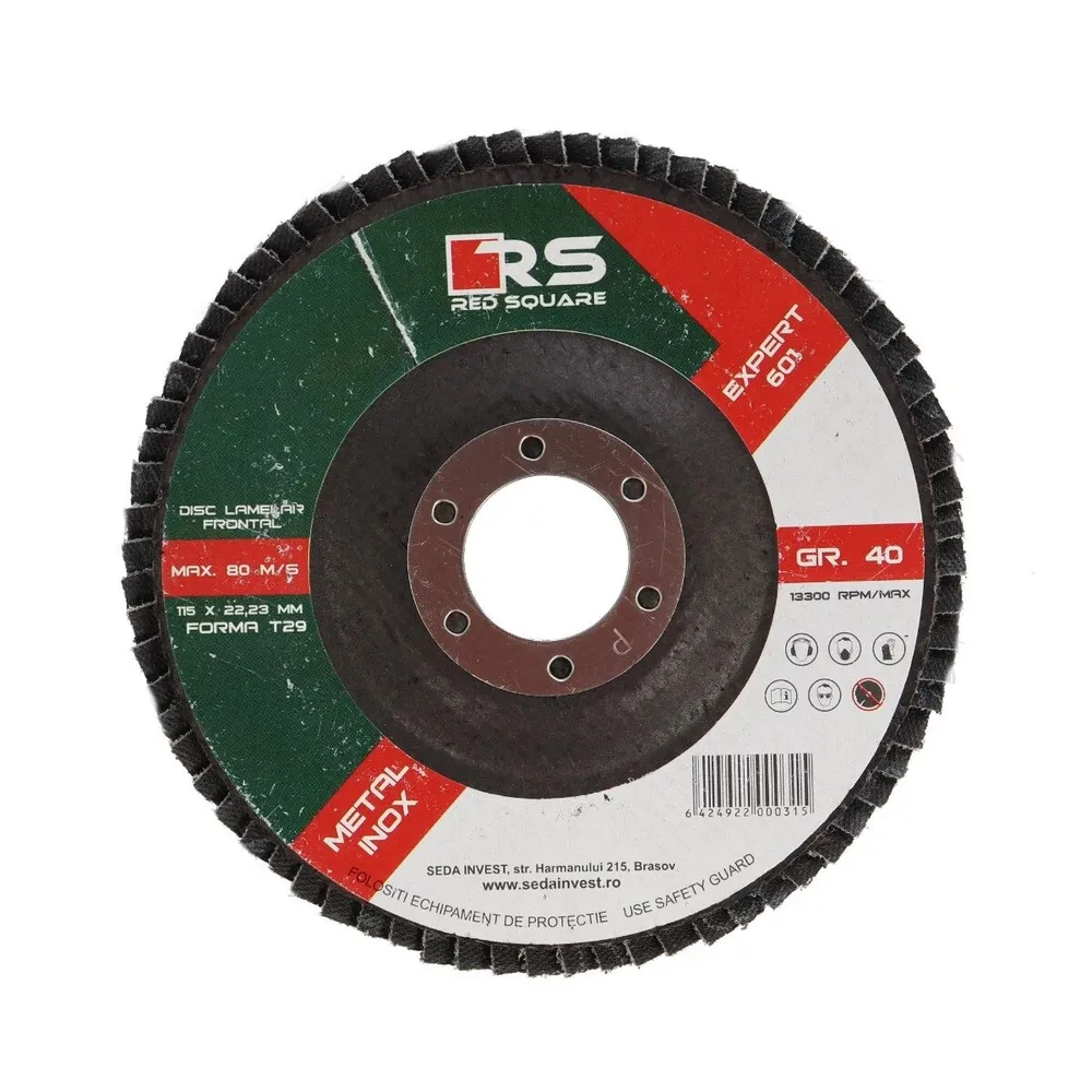 Disc lamelar frontal, pentru otel / inox, Red Square, 115 x 22 mm, granulatie 60
