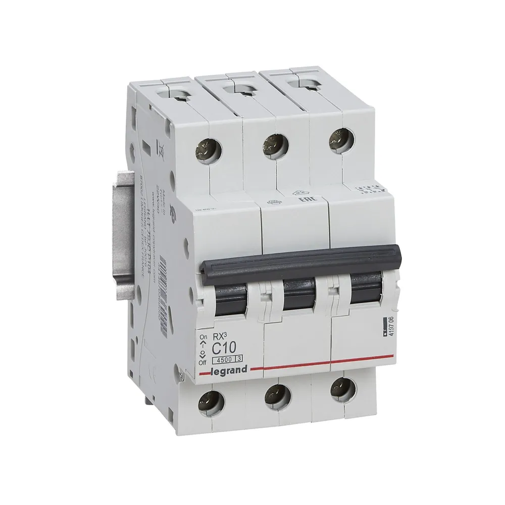 Disjunctor Legrand RX3, tripolar, 10 A, curba C, 4.5 KA