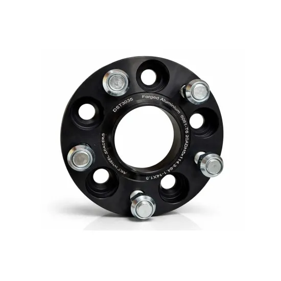 Distantier janta auto 20 mm, prindere dubla, aluminiu forjat, negru, 5x114.3, 64.1 mm, set cu piulite M14x1.5