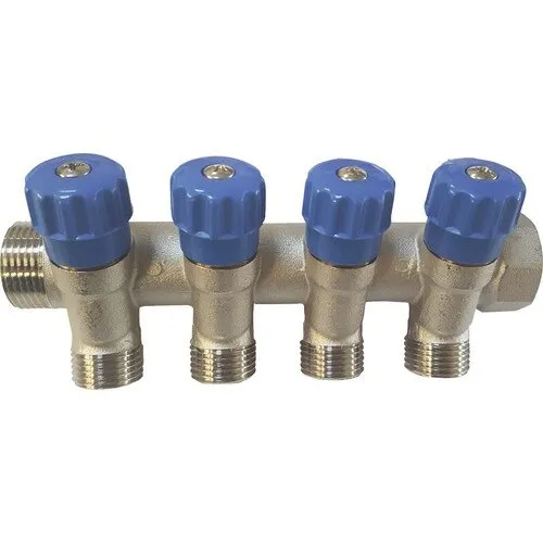 Distribuitor cu robinet 1”, 4 iesiri, albastru