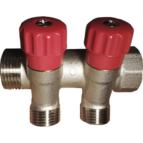 Distribuitor cu robinet 3/4”, 2 iesiri, rosu