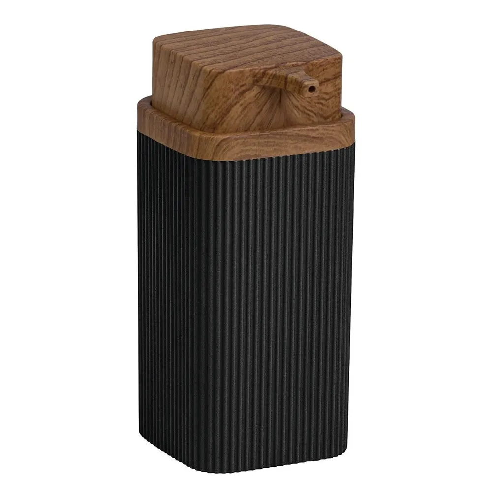 Dozator sapun lichid Okyanus Home Stella OKY-463-3, 0.4 L, polistiren + ABS, negru + lemn