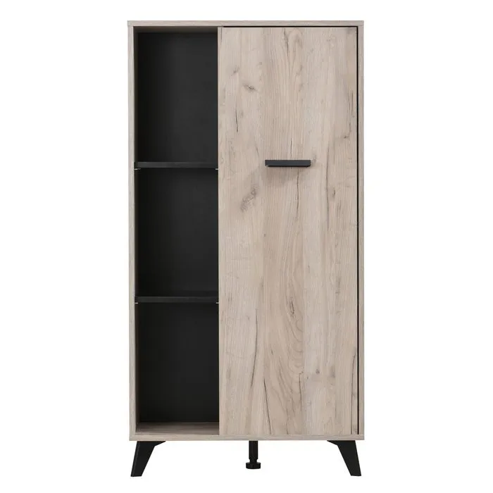 Dulap living Umbria POP, cu rafturi si usa, stejar gri + negru, 67.5 x 33 x 130.5 cm, 1C