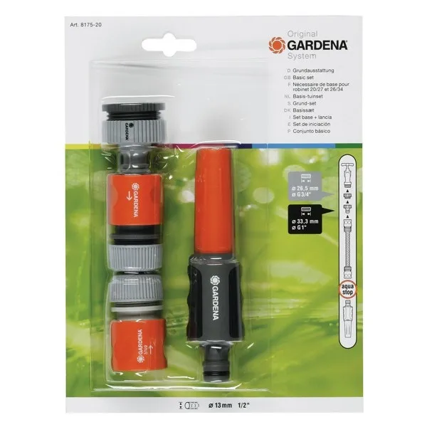 Duza de stropit Gardena 18291-20, PVC, debit reglabil + stut robinet + cuple 1/2"