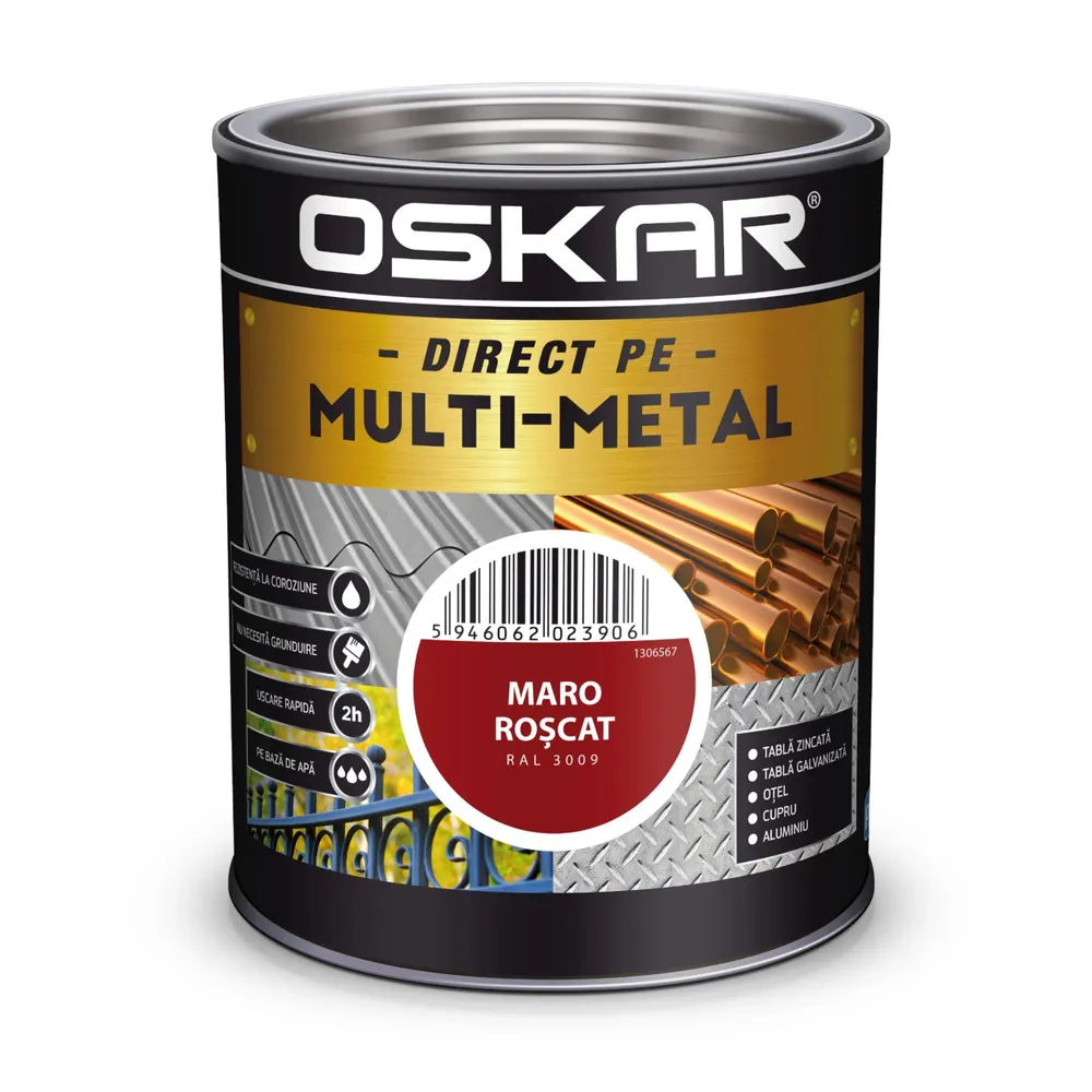 Email 3 in 1 pentru metal, Oskar Multi-metal, pe baza de apa, maro roscat, 0.75 L