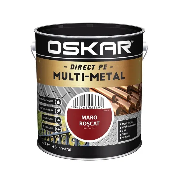 Email 3 in 1 pentru metal, Oskar Multi-metal, pe baza de apa, maro roscat, 2.5 L