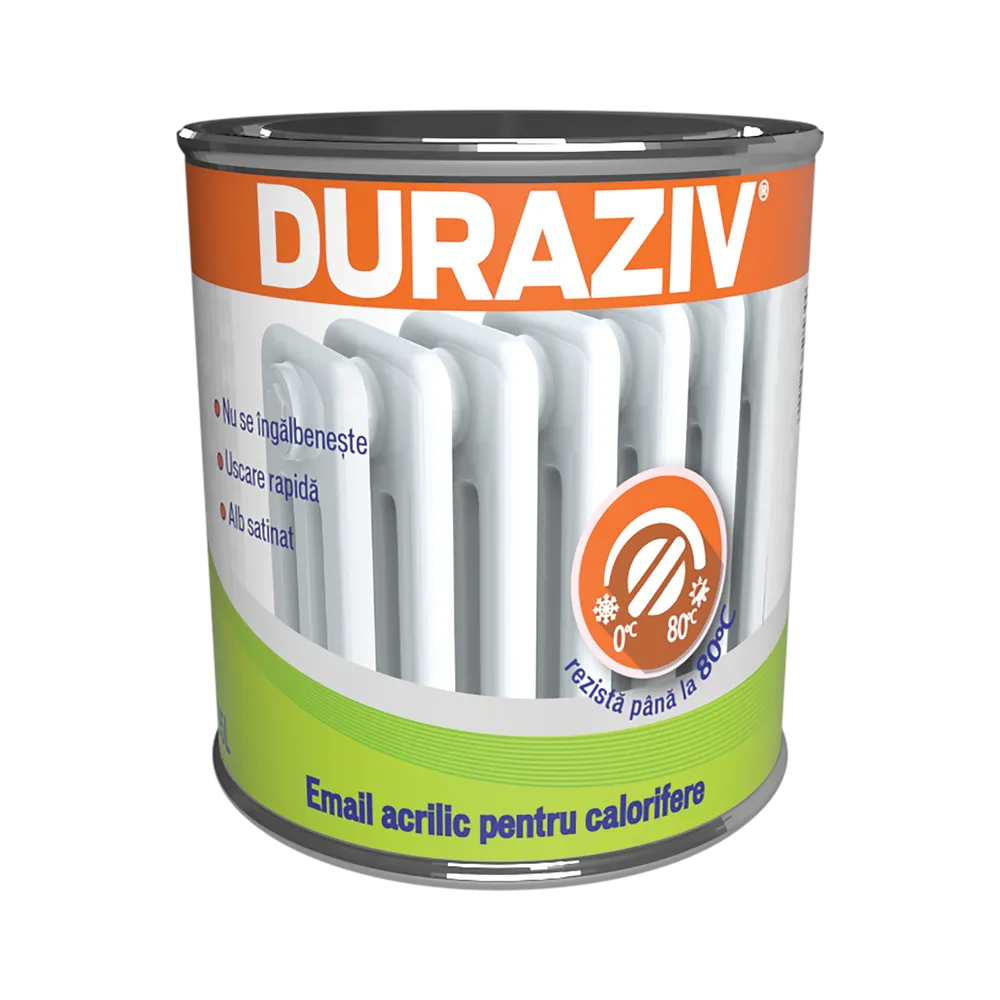 Email pe baza de apa Duraziv, pentru calorifer, termorezistent, crem, aspect satinat, 0.65 L