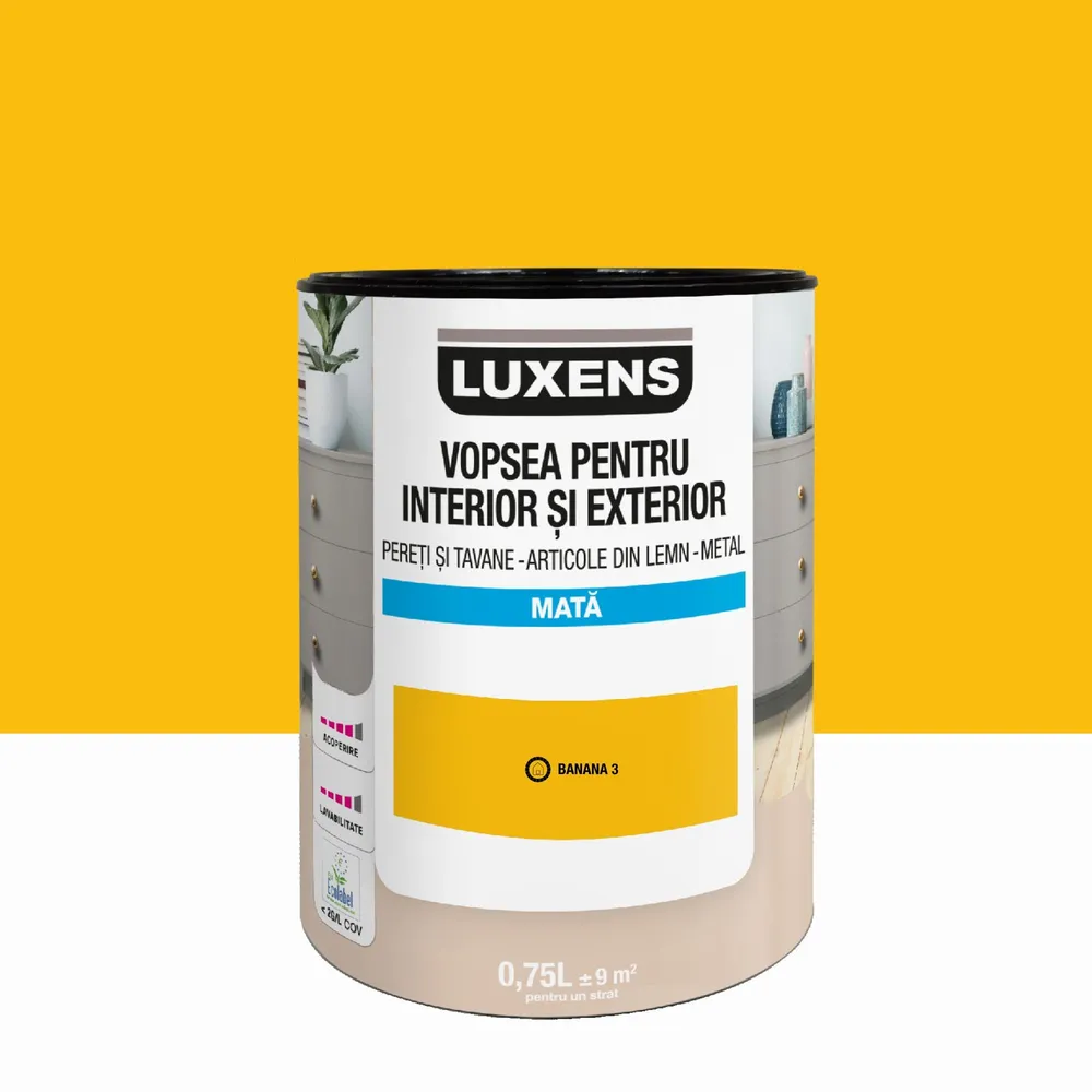 Email pe baza de apa Luxens, pentru pereti si tavane, lemn si metal, Banana3, aspect mat, 0.75 L