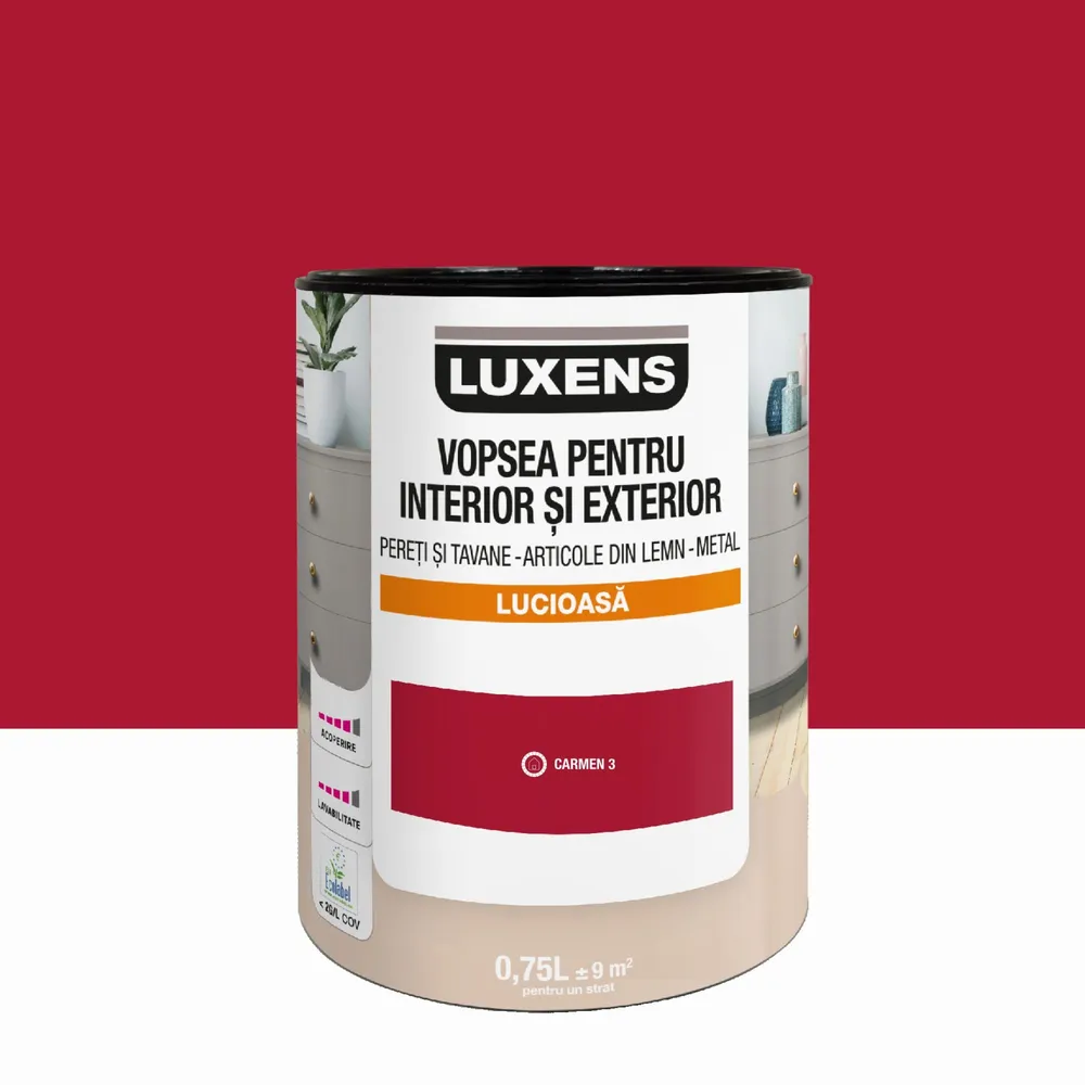 Email pe baza de apa Luxens, pentru pereti si tavane, lemn si metal, Carmen3, aspect lucios, 0.75 L