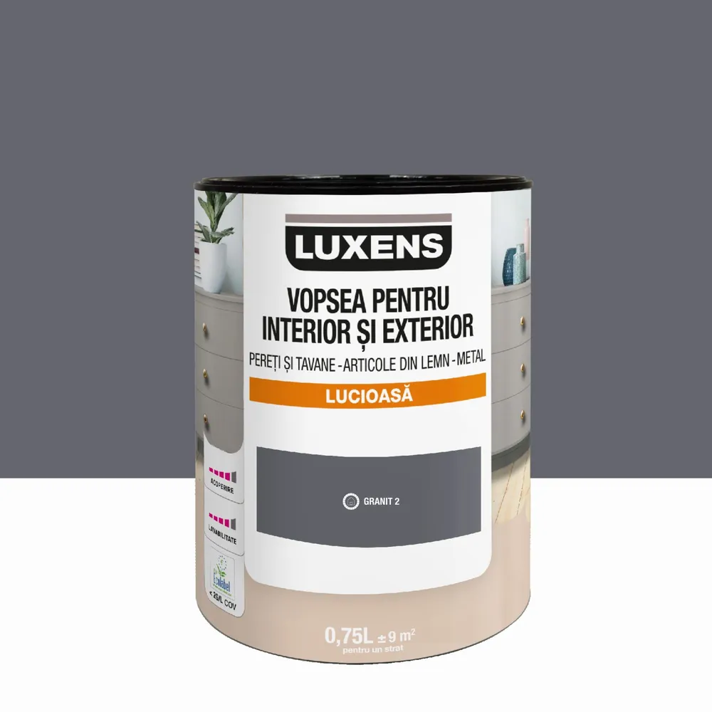 Email pe baza de apa Luxens, pentru pereti si tavane, lemn si metal, Granit2, aspect lucios, 0.75 L