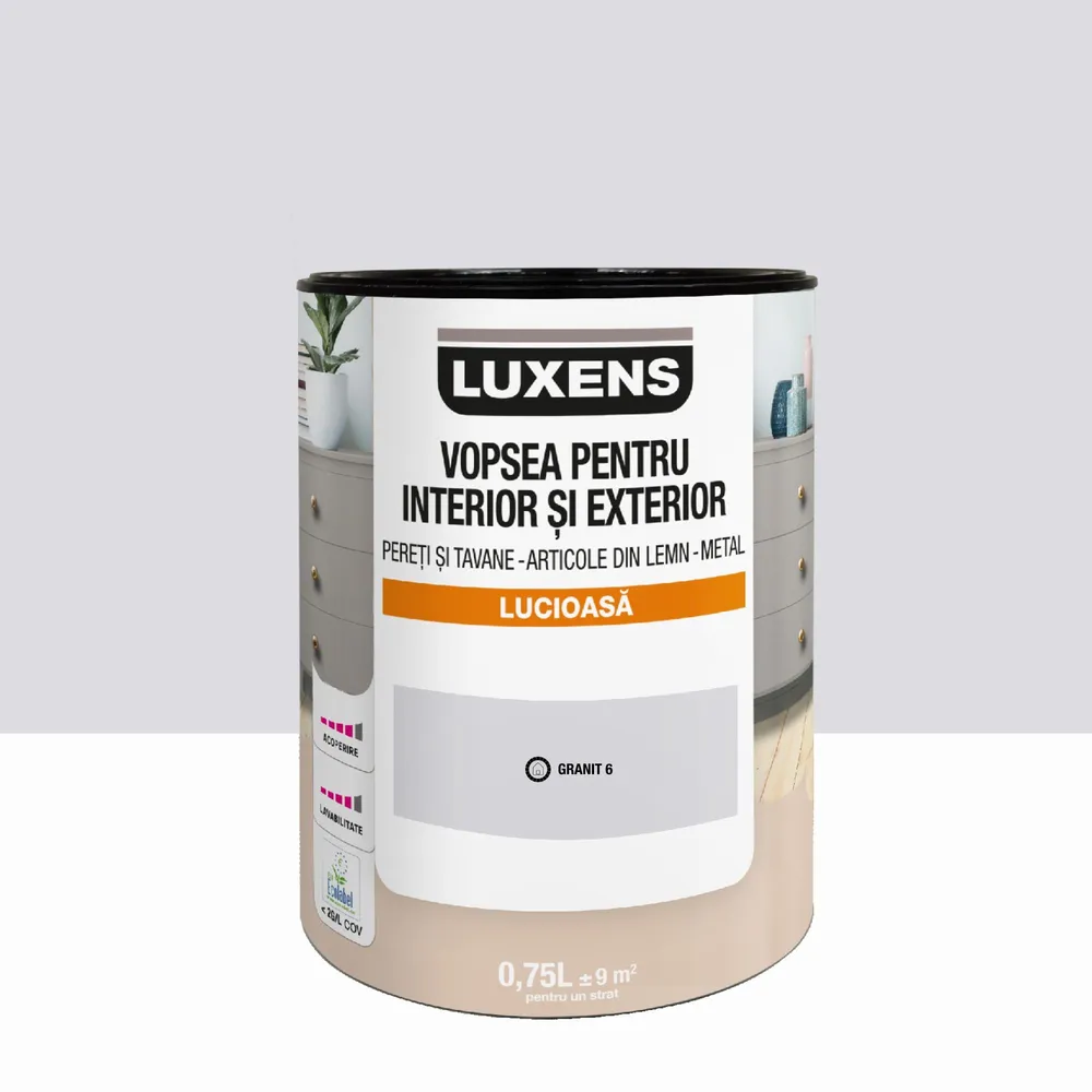 Email pe baza de apa Luxens, pentru pereti si tavane, lemn si metal, Granit6, aspect lucios, 0.75 L