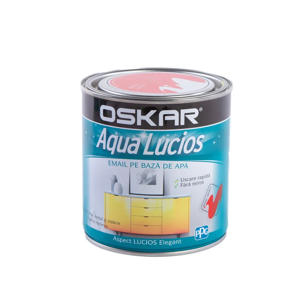 Email pe baza de apa Oskar Aqua Lucios, pentru lemn si metal, rosu spirit, aspect lucios, 0.6 L