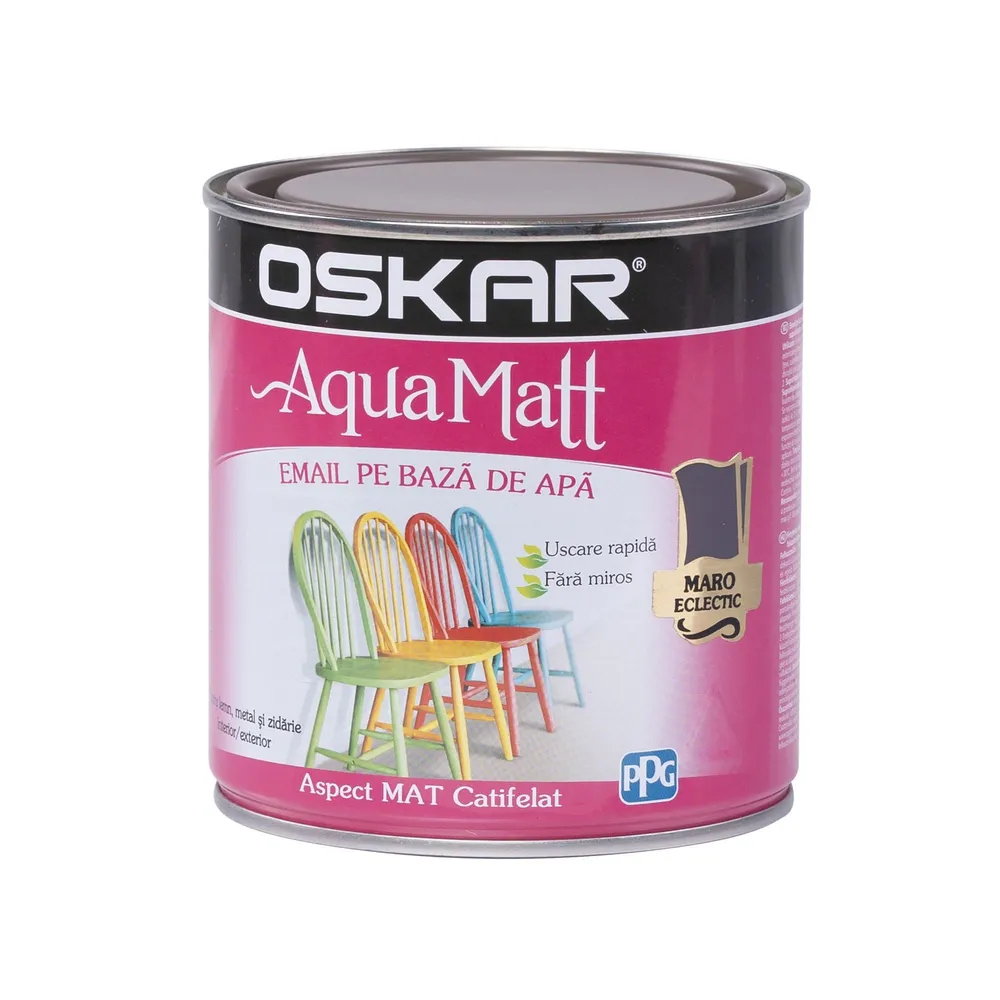 Email pe baza de apa Oskar Aqua Matt, pentru lemn si metal, maro eclectic, aspect mat, 0.6 L