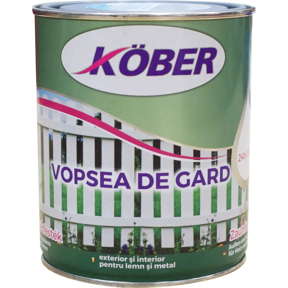 Email pe baza de solvent Kober, pentru lemn si metal, alb, aspect lucios, 0.75 L