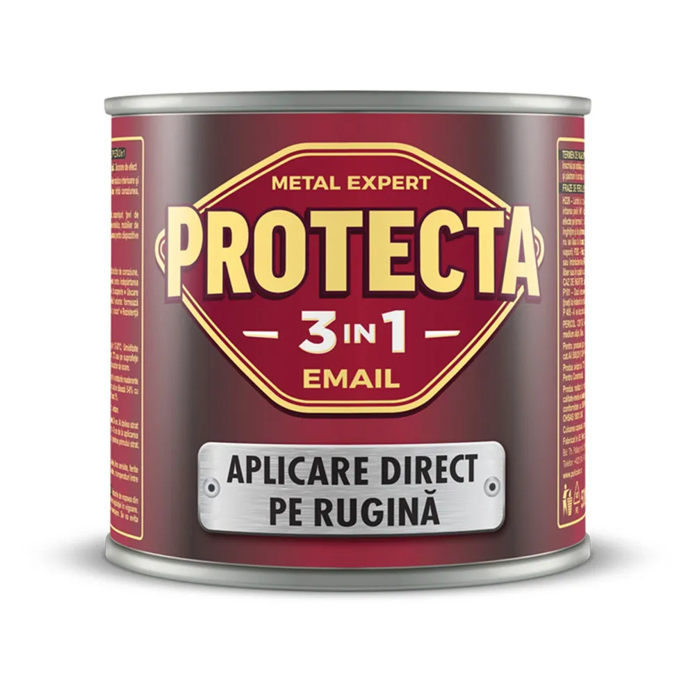 Email pe baza de solvent Protecta, pentru metal, 3 in 1, gri deschis, aspect lucios, 0.5 L