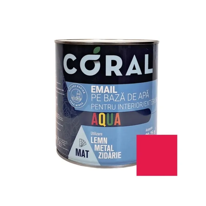 Email pentru lemn / metal, Coral Aqua, interior / exterior, pe baza de apa, rosu passion, 2.5 L