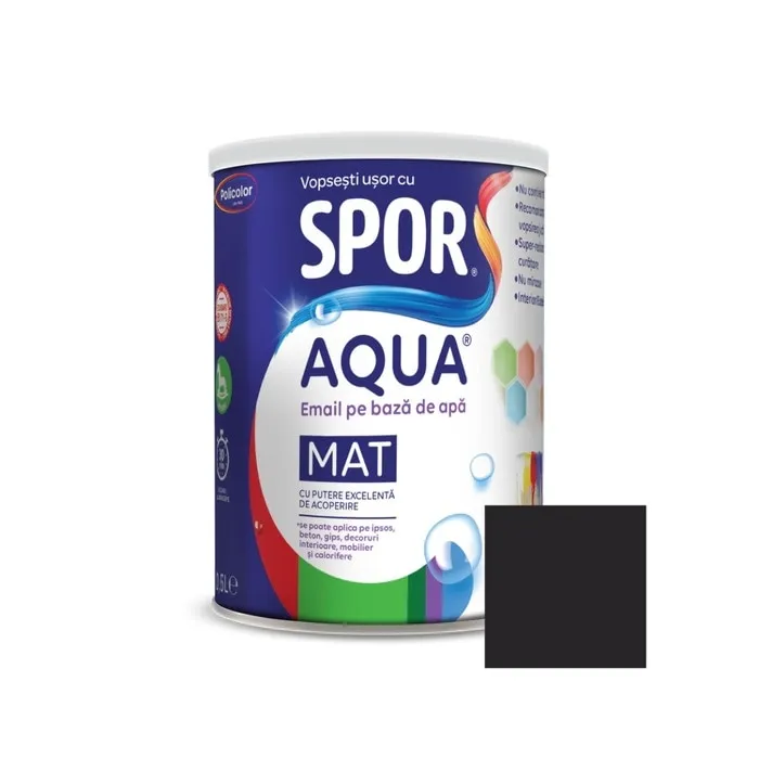 Email pentru lemn / metal, Spor Aqua mat, interior / exterior, pe baza de apa, verde kiwi, 0.6 L
