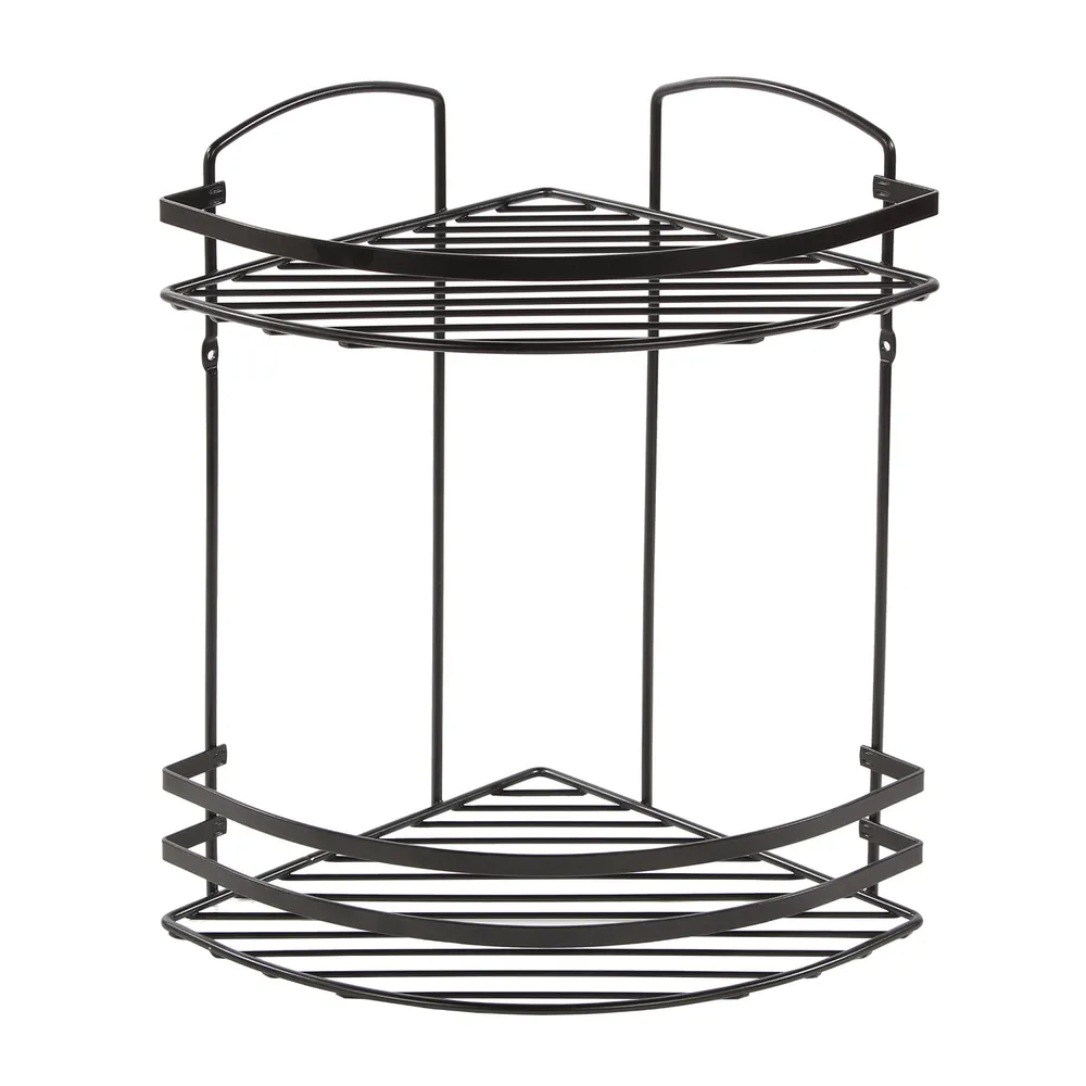 Etajera baie de colt, neagra, LM008.11, doua rafturi, 24 x 24 x 37 cm