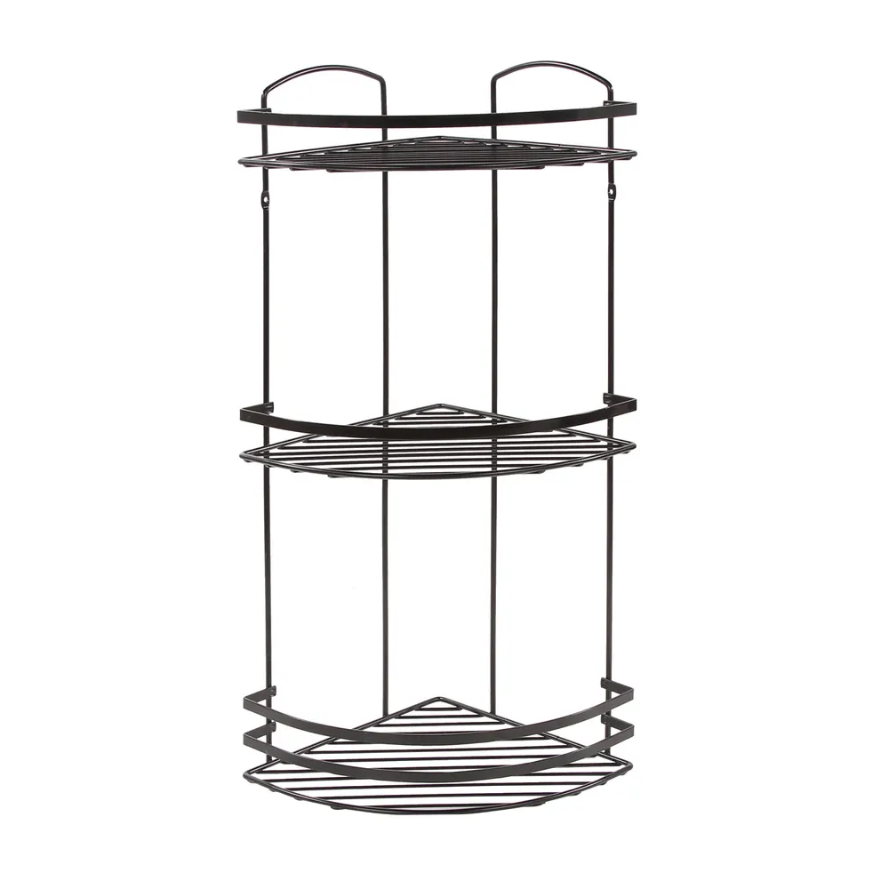 Etajera baie de colt, neagra, LM009.07, trei rafturi, 24 x 24 x 62 cm