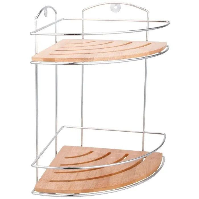 Etajera baie din bambus + fier Kadda BWO-0189E, montaj pe colt, 2 rafturi, 31 x 22.5 x 34.5 cm