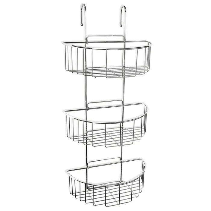 Etajera baie din inox Tatay S4437400, montaj pe cabina dus, finisaj argintiu, trei rafturi, 27.5 x 18.5 x 60 cm