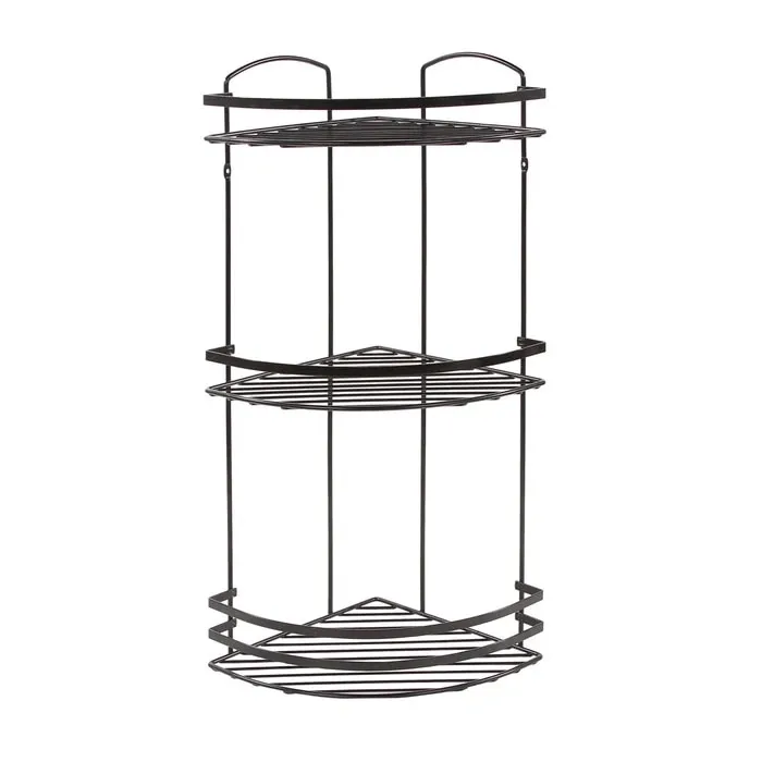 Etajera baie din metal LM009.07, montaj pe colt, trei rafturi, 24 x 24 x 62 cm
