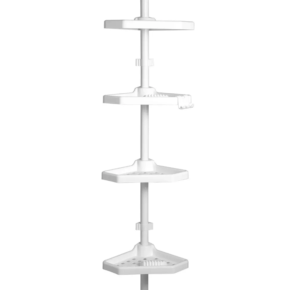 Etajera baie din metal + plastic, Plastina 2390, montaj pe colt, 4 rafturi, telescopica, 23 x 23 x 135/260 cm