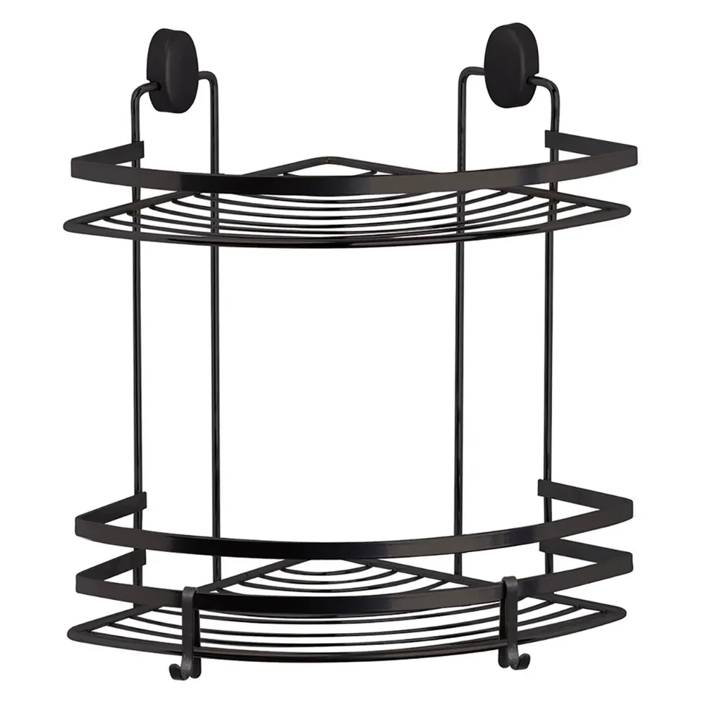 Etajera baie din otel Okyanus Home DLS-747, montaj pe colt, negru, 2 rafturi, 22 x 22 x 32.5 cm