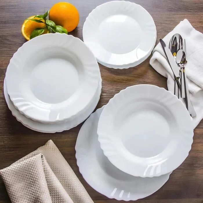 Farfurii Bormioli Ebro, sticla opal, alb, set 19 piese