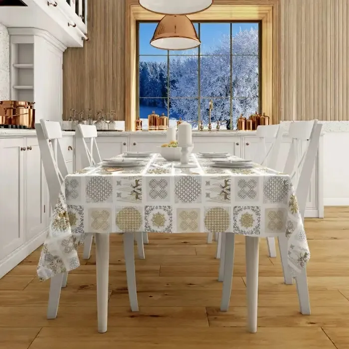 Fata de masa Craciun, Atria Fulgi de vis, poliester, multicolor, 140 x 240 cm