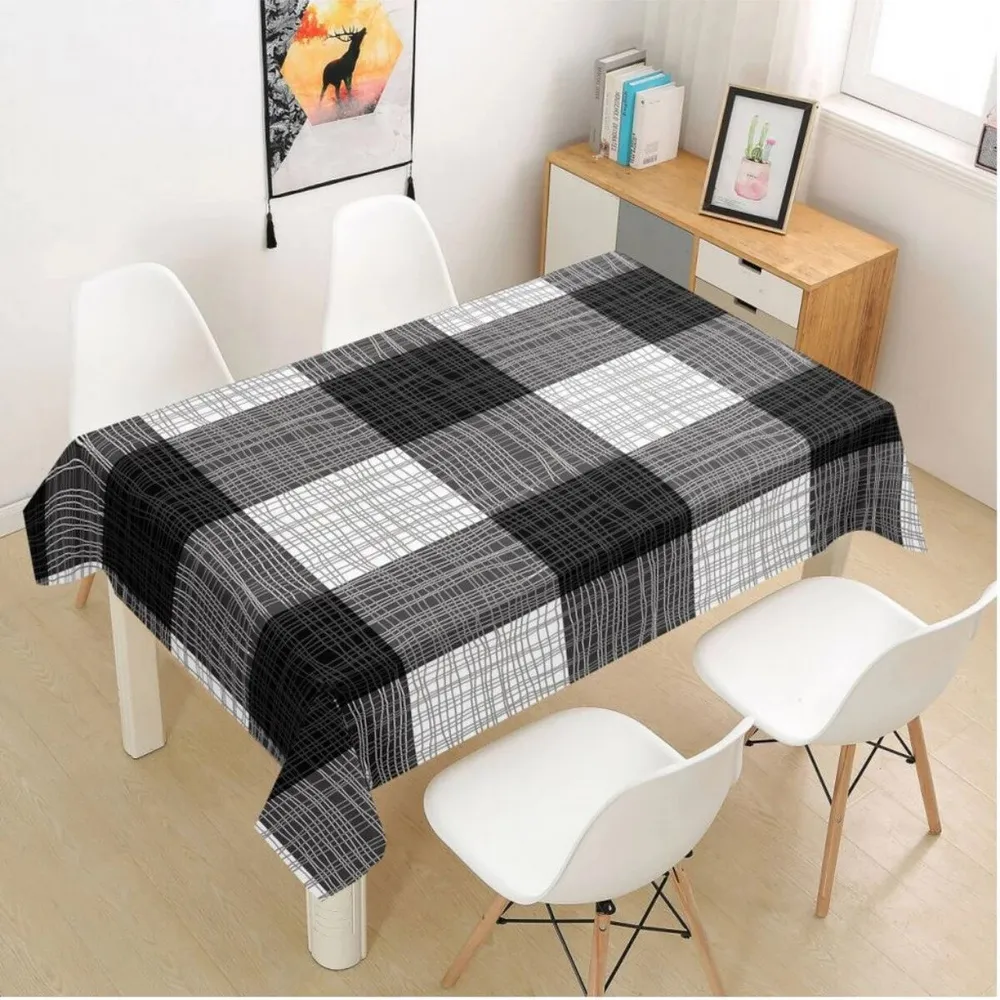 Fata de masa impermeabila Carouri, PVC, gri + alb + negru, 120 x 160 cm