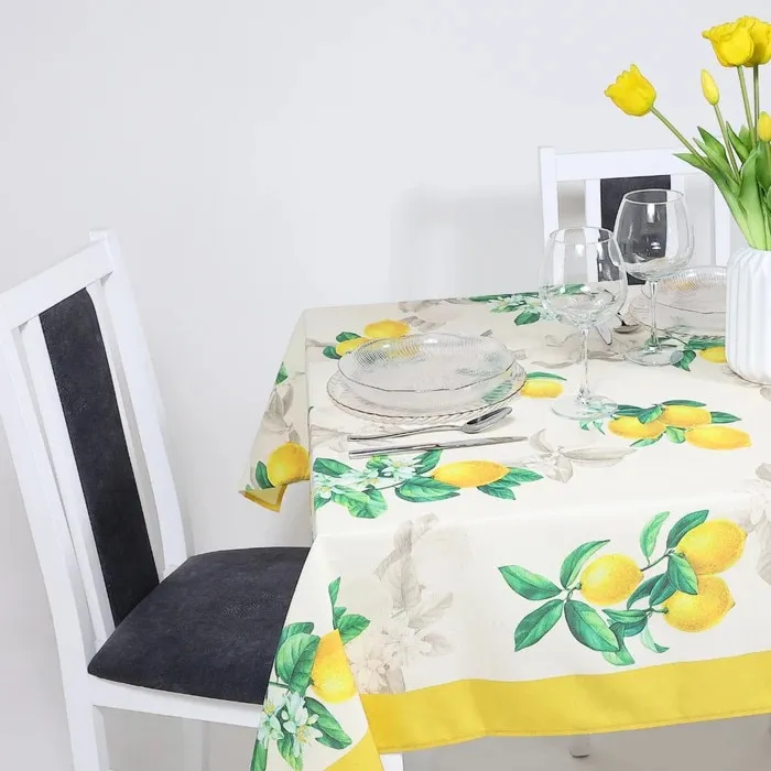 Fata de masa Lemons, bumbac + poliester, multicolor, 135 x 180 cm