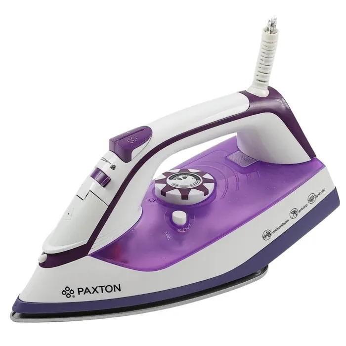 Fier de calcat Paxton FC-2500C1, 2500 W, talpa ceramica, 0.30 litri, 0.8 g/min, sistem auto-curatare, abur vertical, sistem anti-calcar, sistem anti-picurare, alb cu mov
