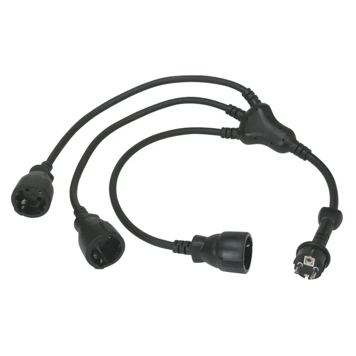 Fisa 2P+T multipriza cauciuc 050377, contact de protectie, negru