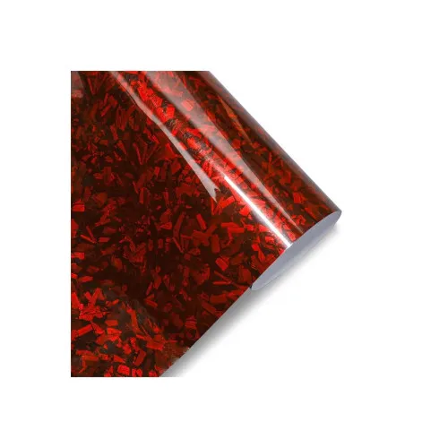 Folie auto autocolant PET Premium carbon forjat rosu cu tehnologie anti-bule 1.52m x 1m