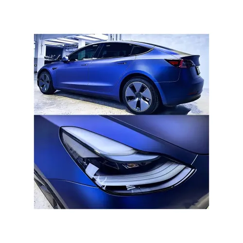 Folie auto PET Premium albastru satinat crom mat pentru colantare caroserie cu tehnologie anti-bule 16m x 1.52m — imaginea 3