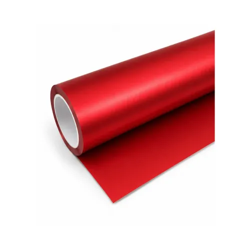 Folie auto PET Premium rosu satinat crom mat pentru colantare caroserie cu tehnologie anti-bule 16m x 1.52m