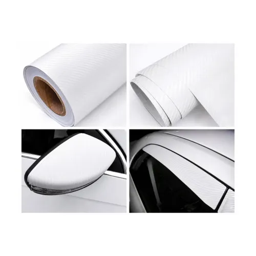 Folie carbon 3D alba cu tehnologie anti-bule 1.5m x 9m — imaginea 3