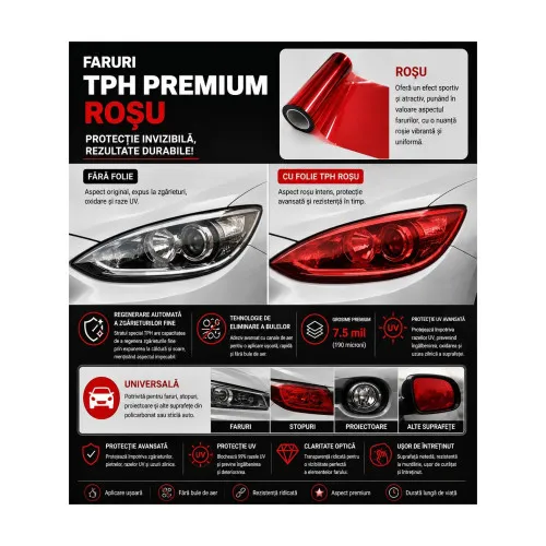 Folie far stop auto PPF TPH Premium rosie cu regenerare 7m x 60cm